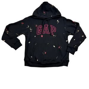 GAP Embroidered Logo Floral Print Pullover Soft Comfy Hoodie Women's Size XS